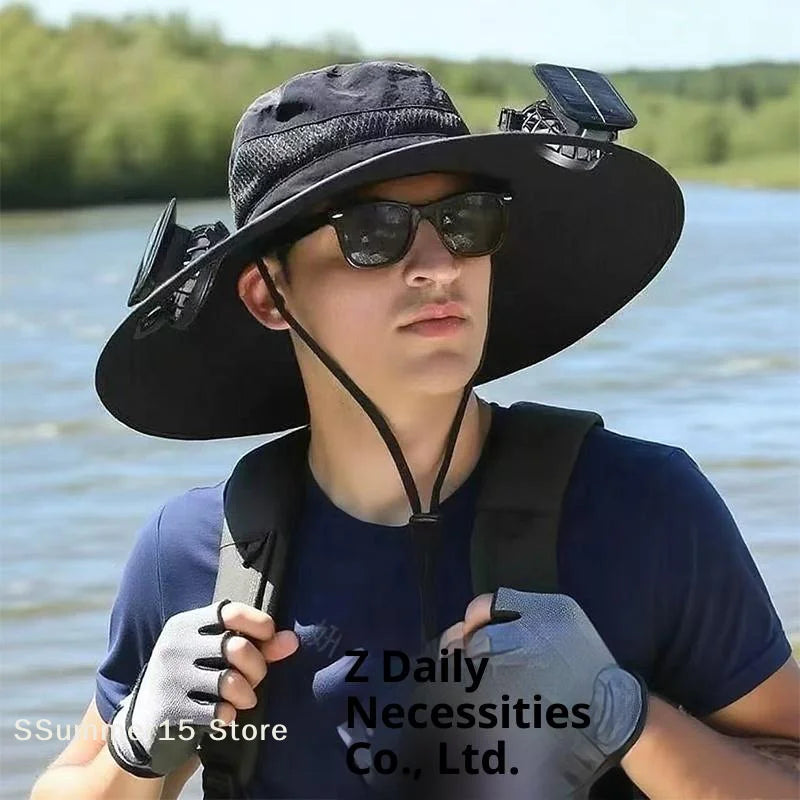 Solar Powered Fan Quick Dry Bucket Hat USB Charging For Men Outdoor