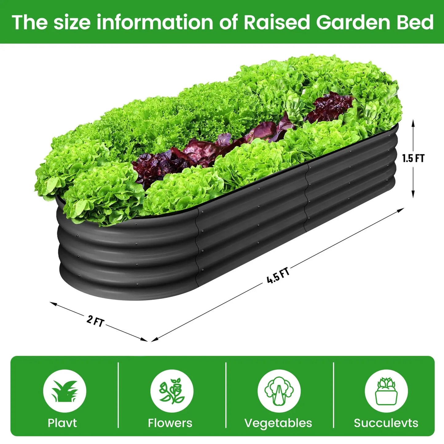 HiMISS 2 Pack Oval Galvanized Steel Raised Garden Beds