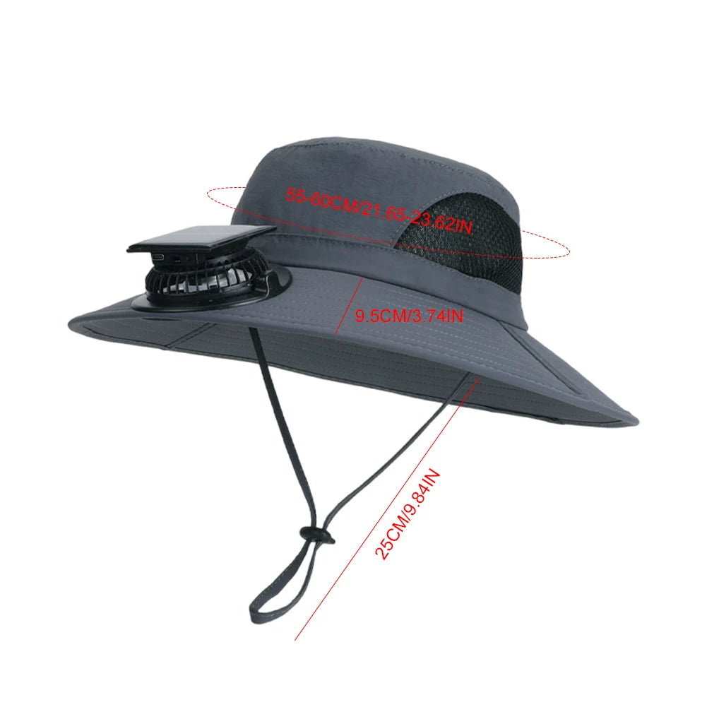Wide Brim Solar Fan Hat With USB Charging Fans