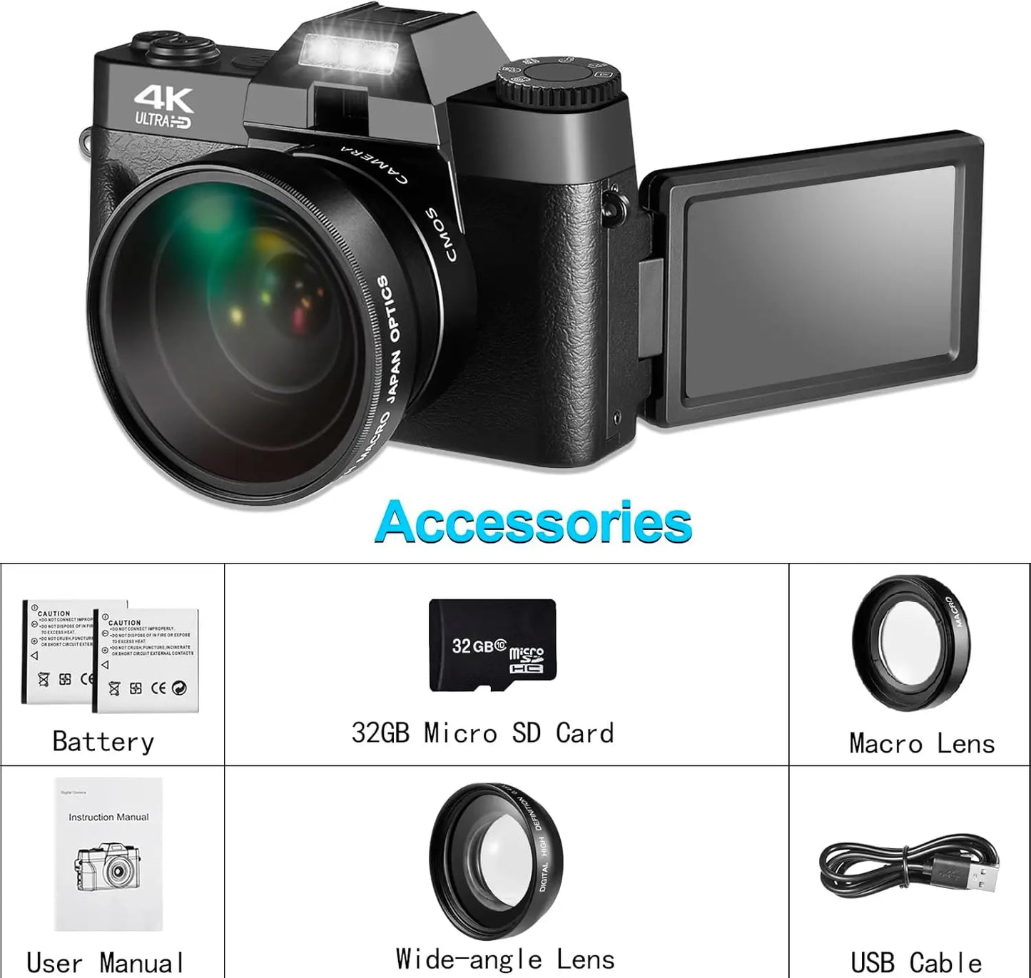 4K Digital Camera YouTube Vlogging Autofocus 16X 48MP
