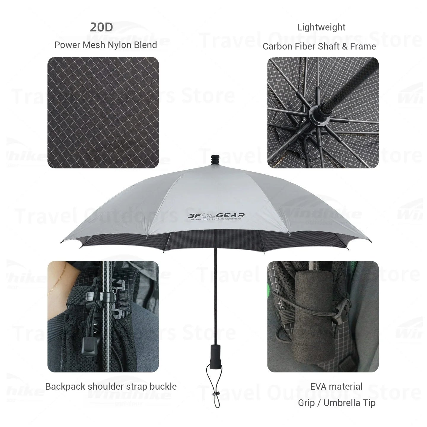 3F UL GEAR Hiking Umbrella Carbon Fiber Ultralight Rainproof