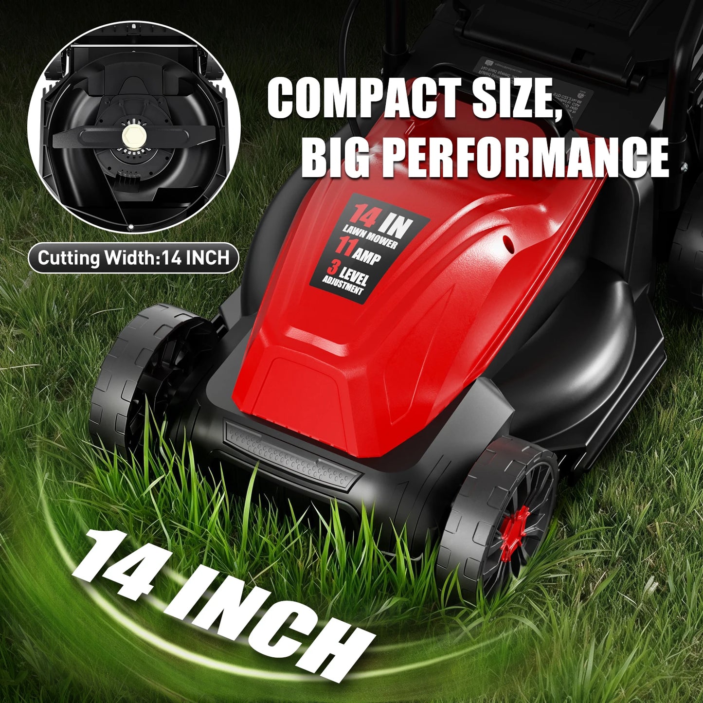 Jetting Corded Electric Lawn Mower 2in1 Mulching 25L Bag Three Position Height