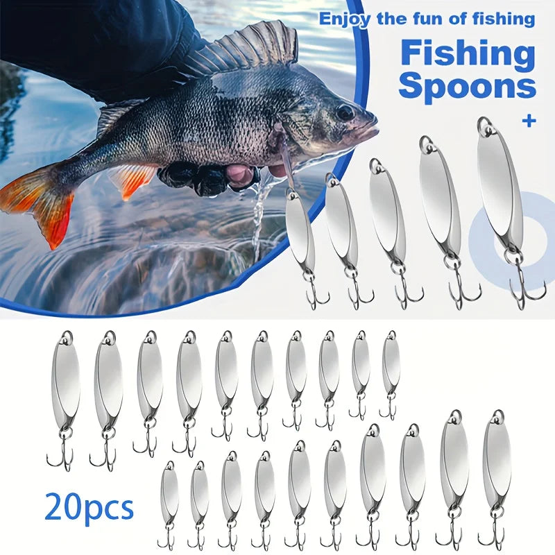 20 Assorted Fishing Lures, Including Metal Spoons And Spinners Designed for Salmon And Bass, Ideal for Freshwater Fishing Enthus
