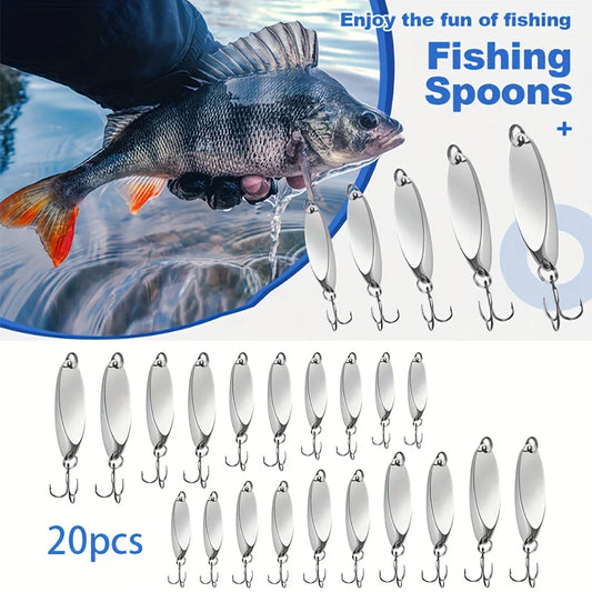 20 Assorted Fishing Lures, Including Metal Spoons And Spinners Designed for Salmon And Bass, Ideal for Freshwater Fishing Enthus