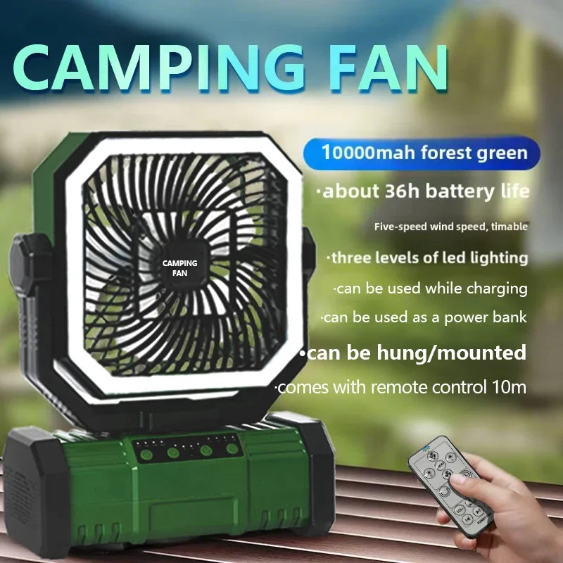 Outdoor Camping Fan With Bluetooth Speaker 20000mAh Battery And Hook