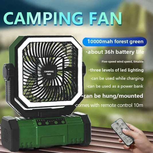 Outdoor Camping Fan With Bluetooth Speaker 20000mAh Battery And Hook