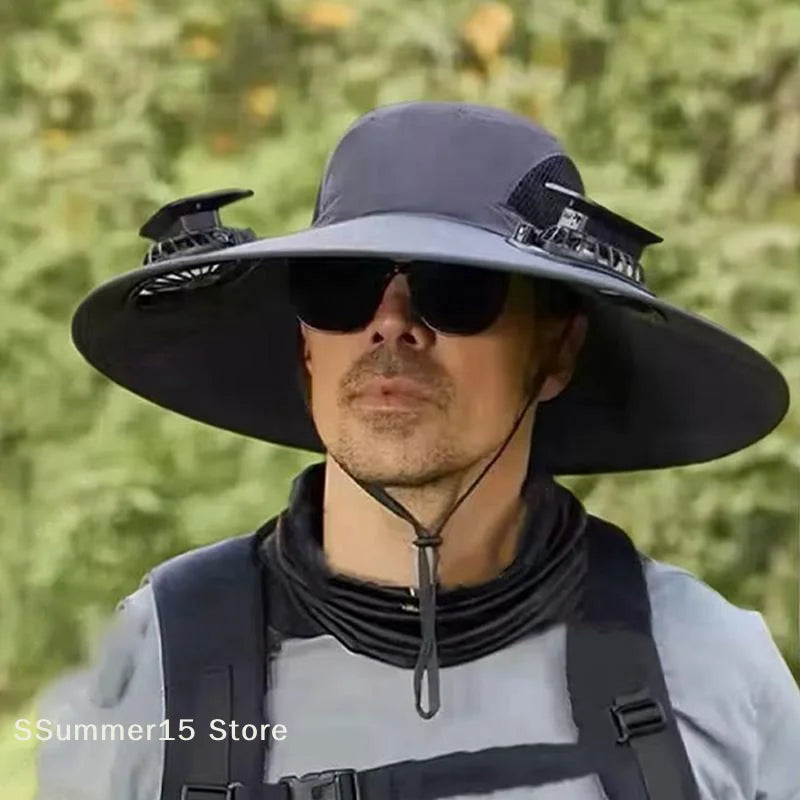 Solar Powered Fan Quick Dry Bucket Hat USB Charging For Men Outdoor
