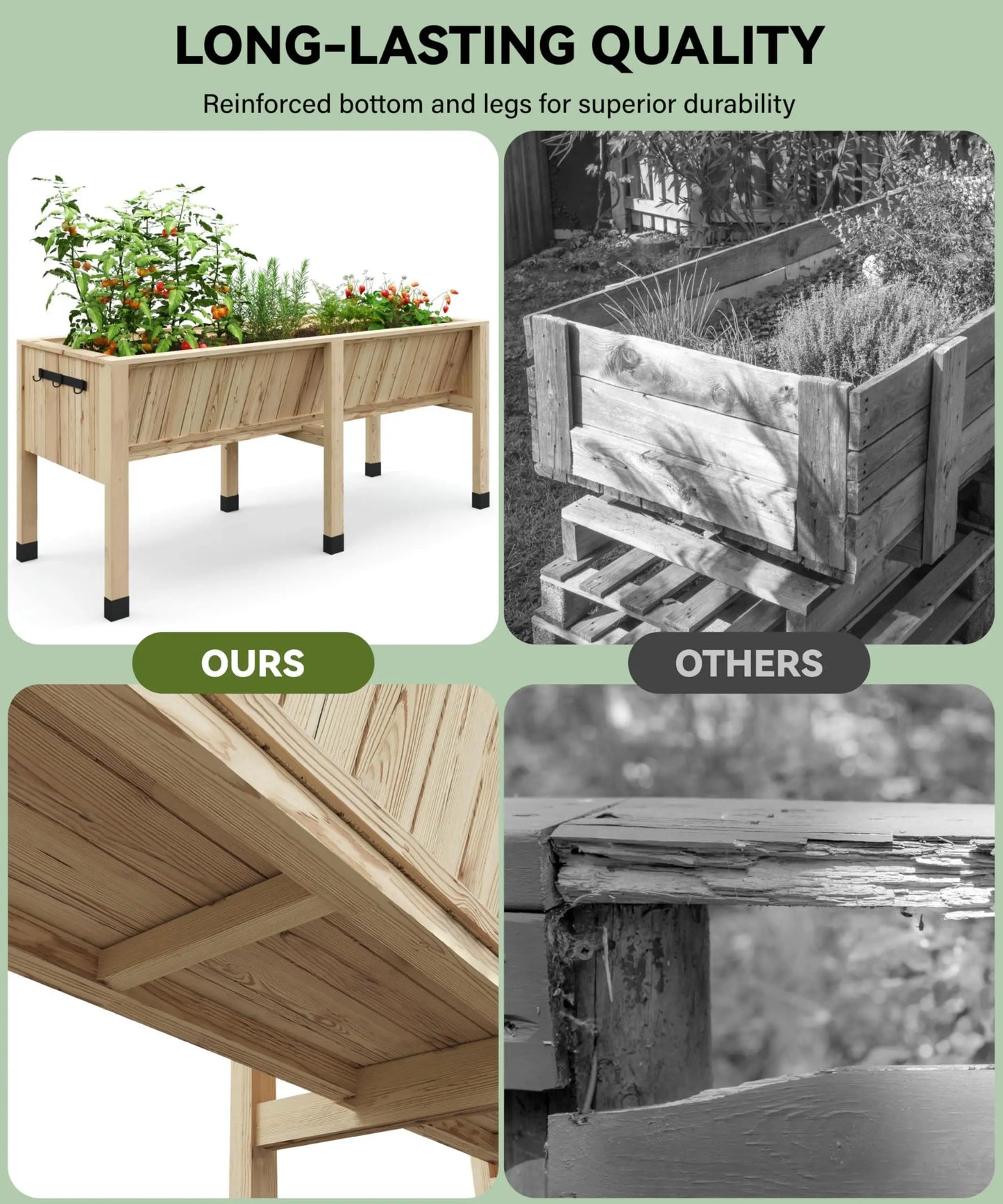 HiMISS Raised Wooden Garden Bed With Tool Hooks And Legs