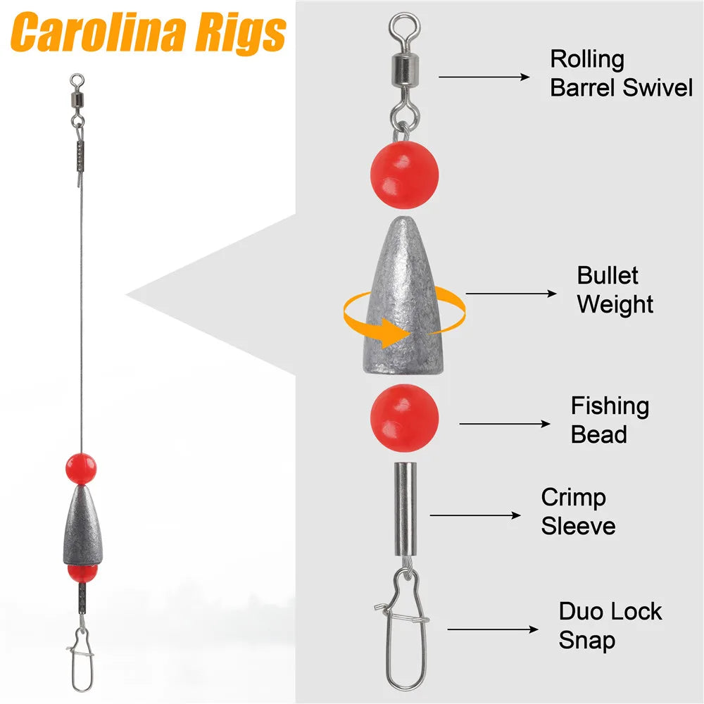 Texas Rig Fishing Weights Set Pre Tied Leaders 5 Pcs Carolina Rig