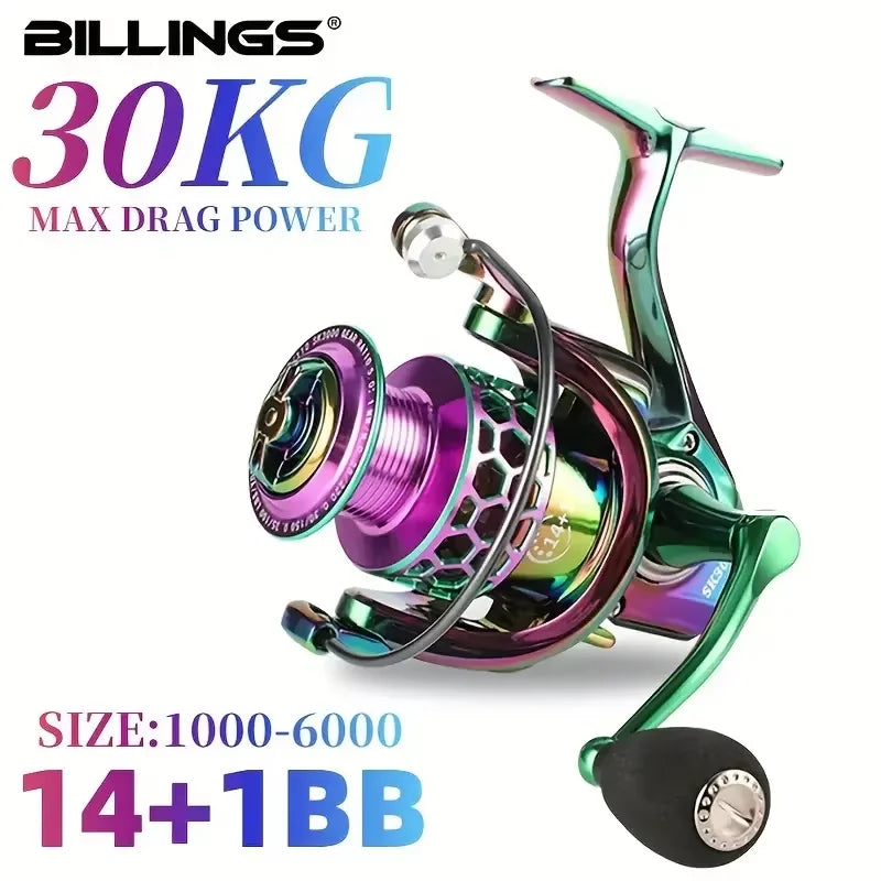 BILLINGS Spinning Reel 22LB Max Drag 14+1BB Ultra Smooth Professional Fishing Reel 5.0:1/4.7:1 Gear Ratio CNC Metal Spool Fishing Reels Wheel For Freshwater Saltwater