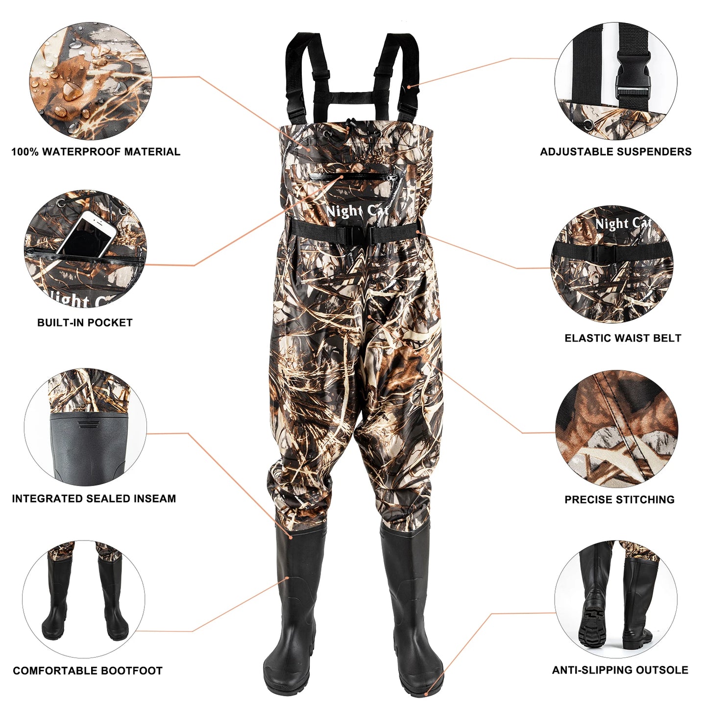 Nylon PVC Chest Waders for Men Waterproof Fishing Gear