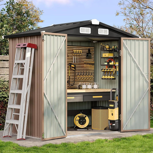 6.2x4FT Lockable Metal Storage Shed Sloped Roof Outdoor Tool Organizer for Backyard Patio, Customized