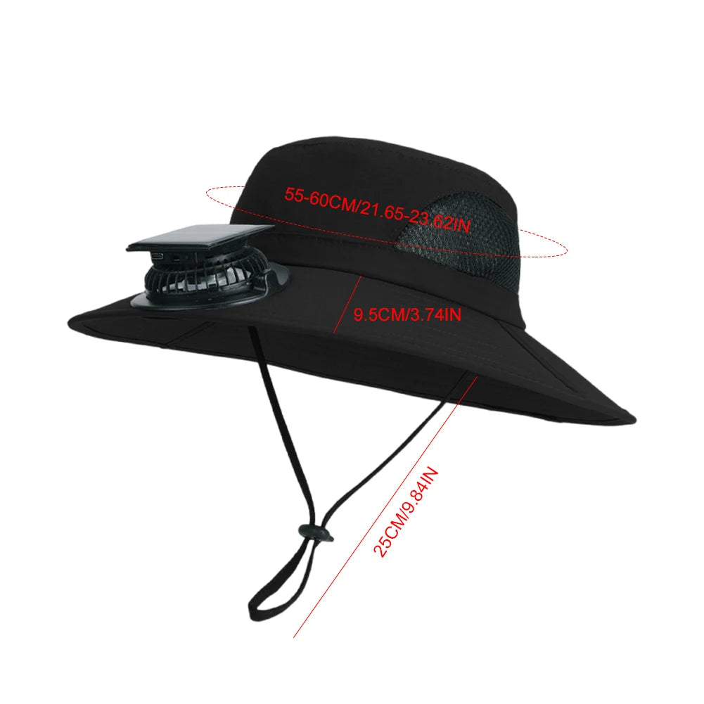 Wide Brim Solar Fan Hat With USB Charging Fans