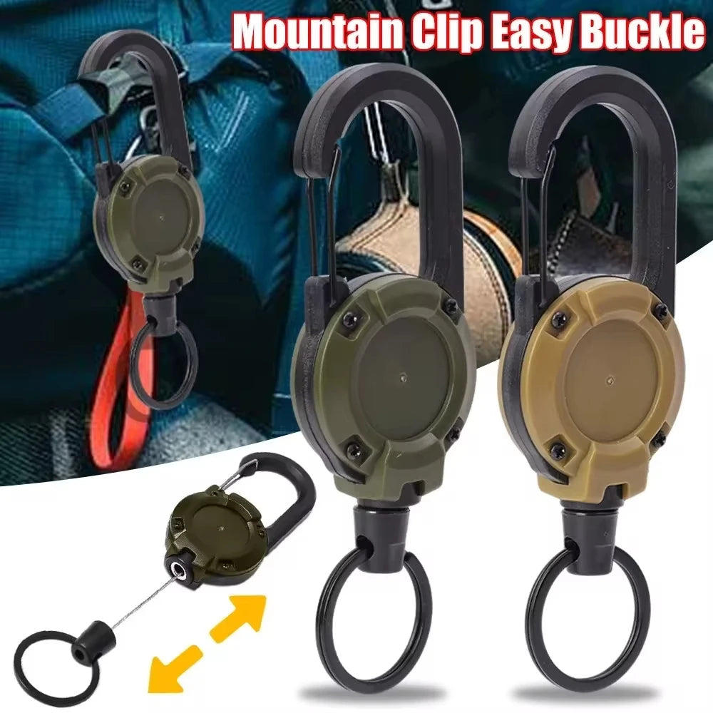 Retractable Heavy Duty Carabiner With Steel Wire Rope Buckle Keyring