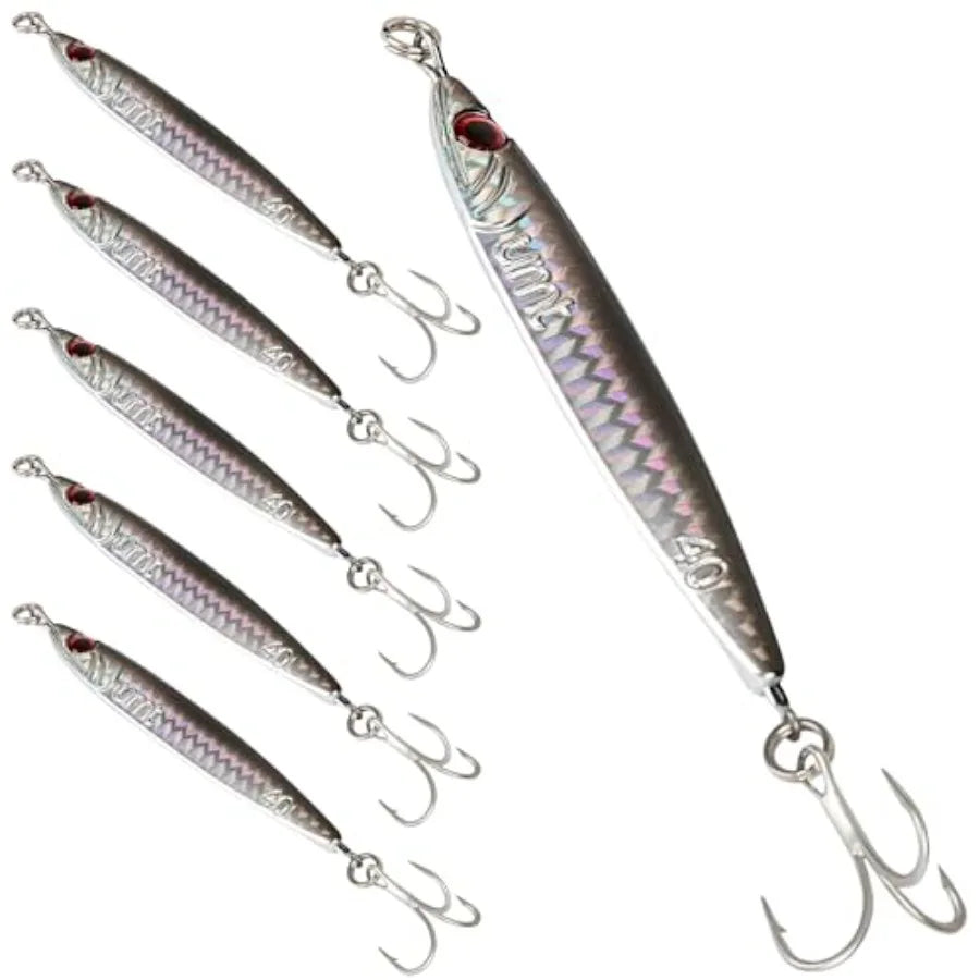 Casting Jigs Set With Super Sharp Treble Hooks For Sea Bass Fluke Porgy Tautog