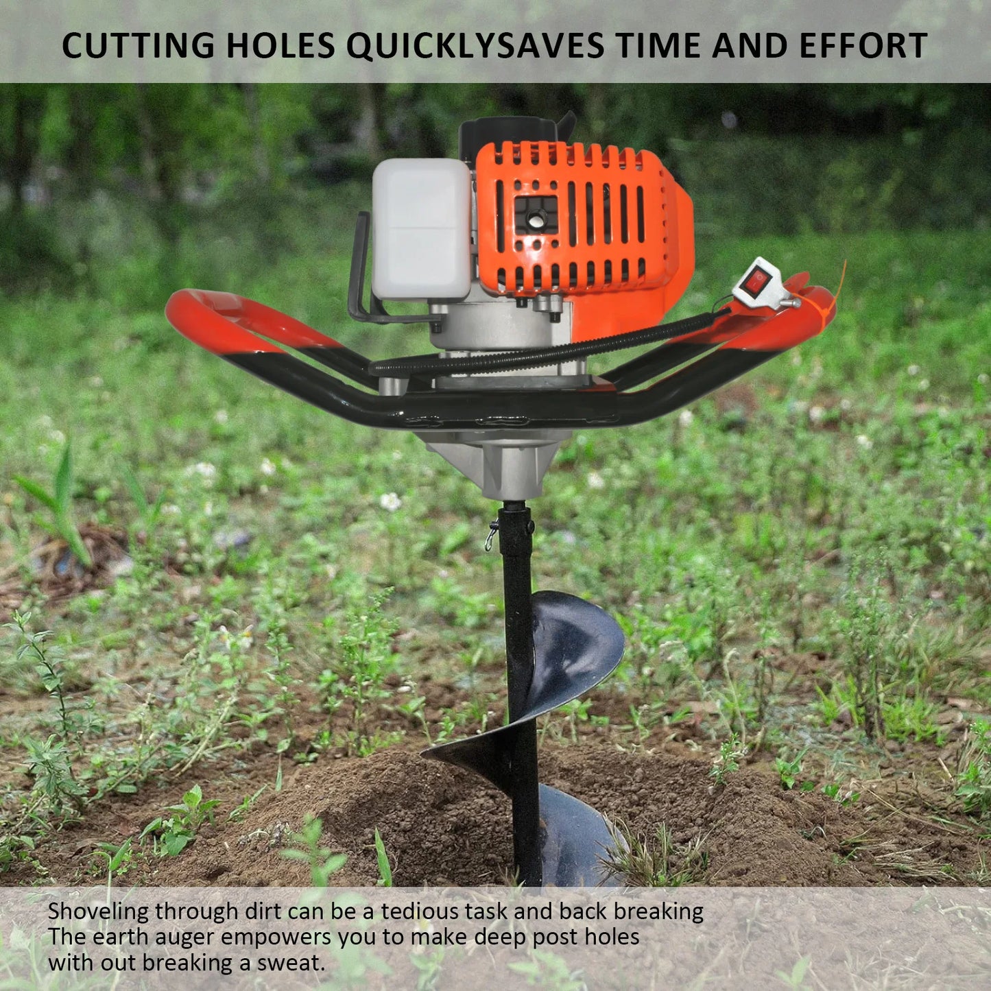 Gas Powered Post Hole Digger With 2-Stroke Engine And Auger Bits