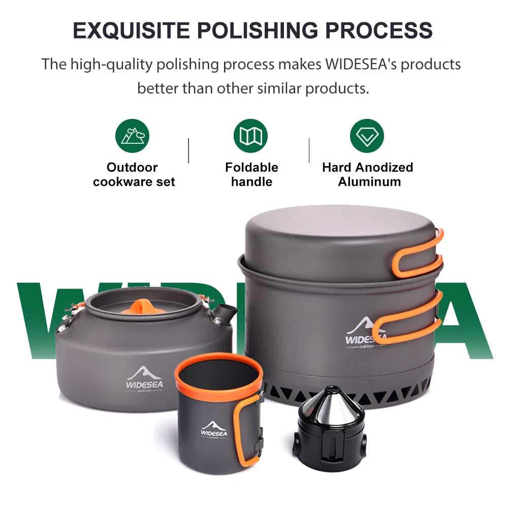 Widesea Outdoor Camping Cookware Set Pots Kettle Coffee Cups Tableware