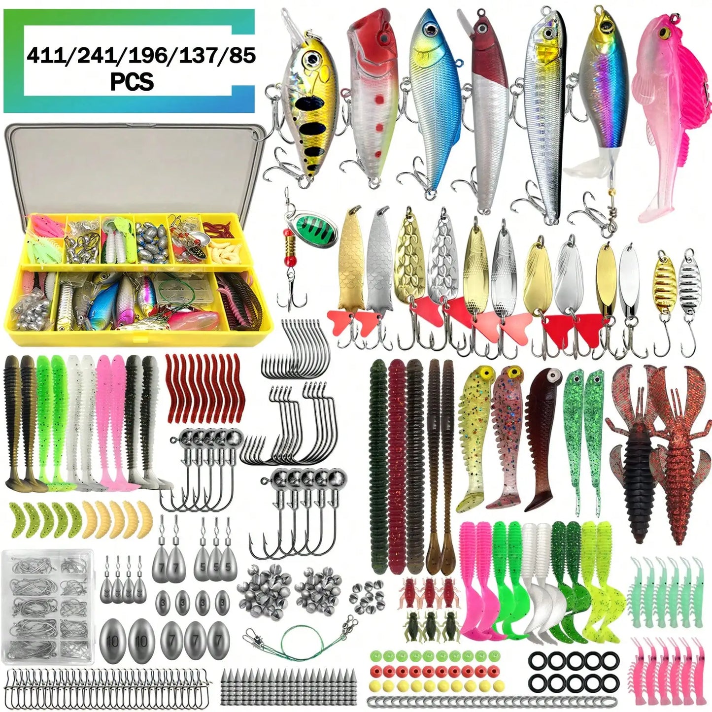 85Pcs Fishing Lure Set With Box Soft Baits Spoon Baits Hooks Hard Baits