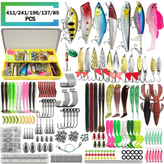 85Pcs Fishing Lure Set With Box Soft Baits Spoon Baits Hooks Hard Baits
