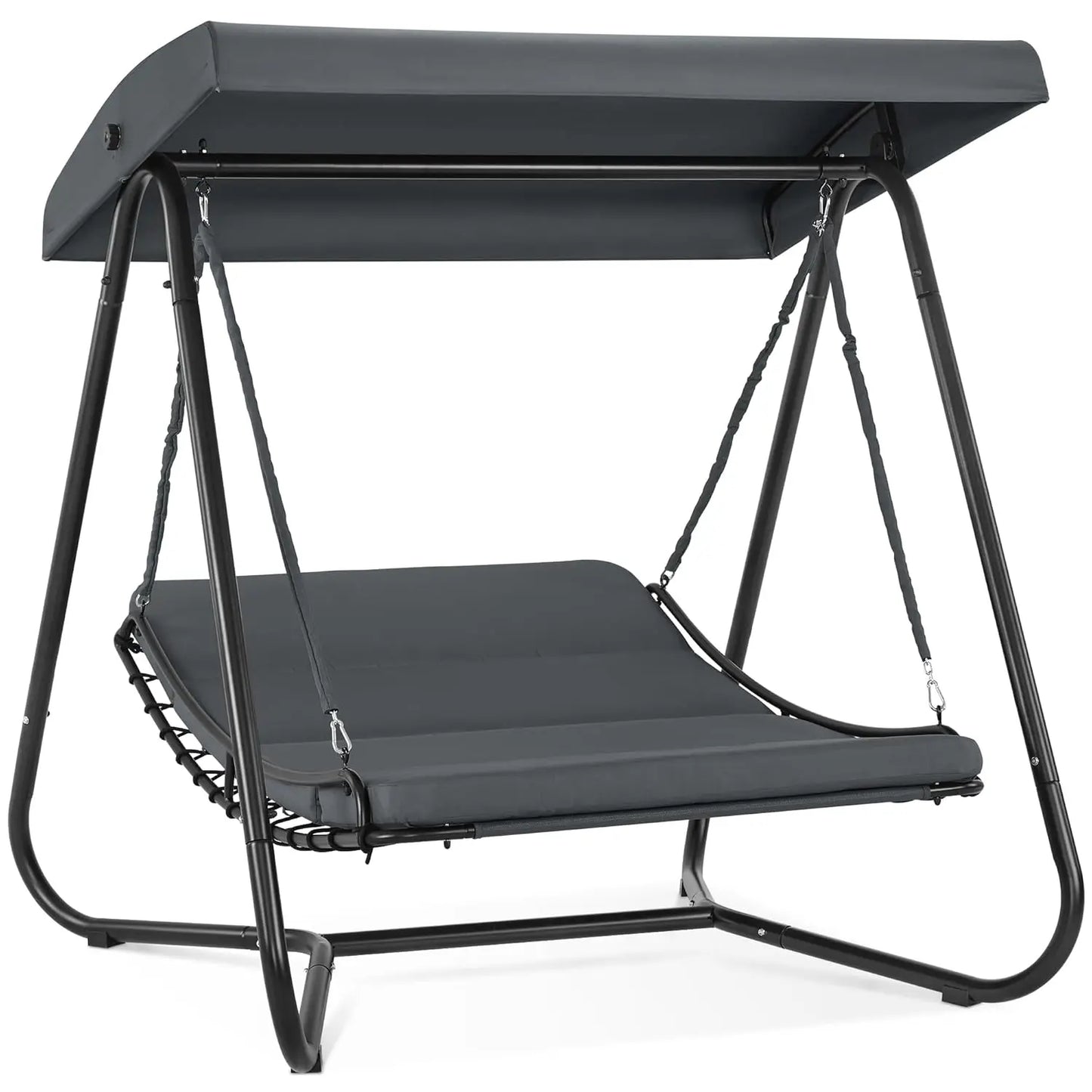 Hammock Swing Chair Recliner With Adjustable Canopy Cushioned Outdoor Patio