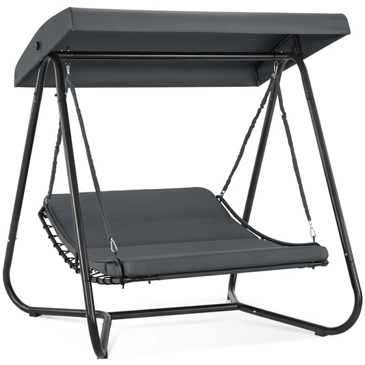 Hammock Swing Chair Recliner With Adjustable Canopy Cushioned Outdoor Patio
