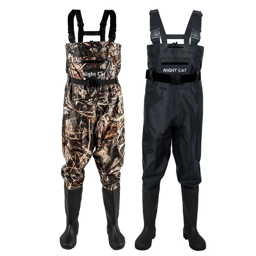 Unisex Waterproof Nylon PVC Chest Waders With Anti Slip Boots