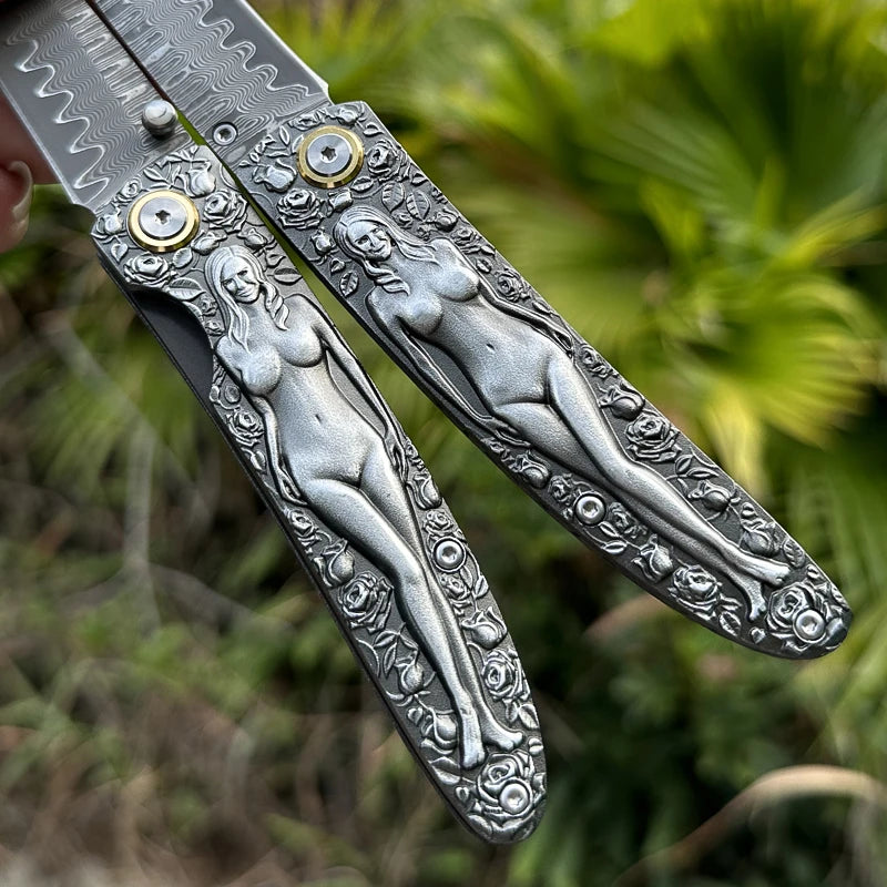 ALVELY Damascus Steel Folding Pocket Knife EDC Utility Knife