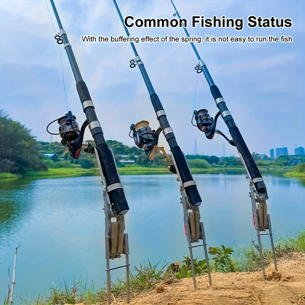 Automatic Spring Fishing Rod Holder, Adjustable Folding Stainless Steel, Ideal for Hands-Free Ground Fishing（2Pcs）