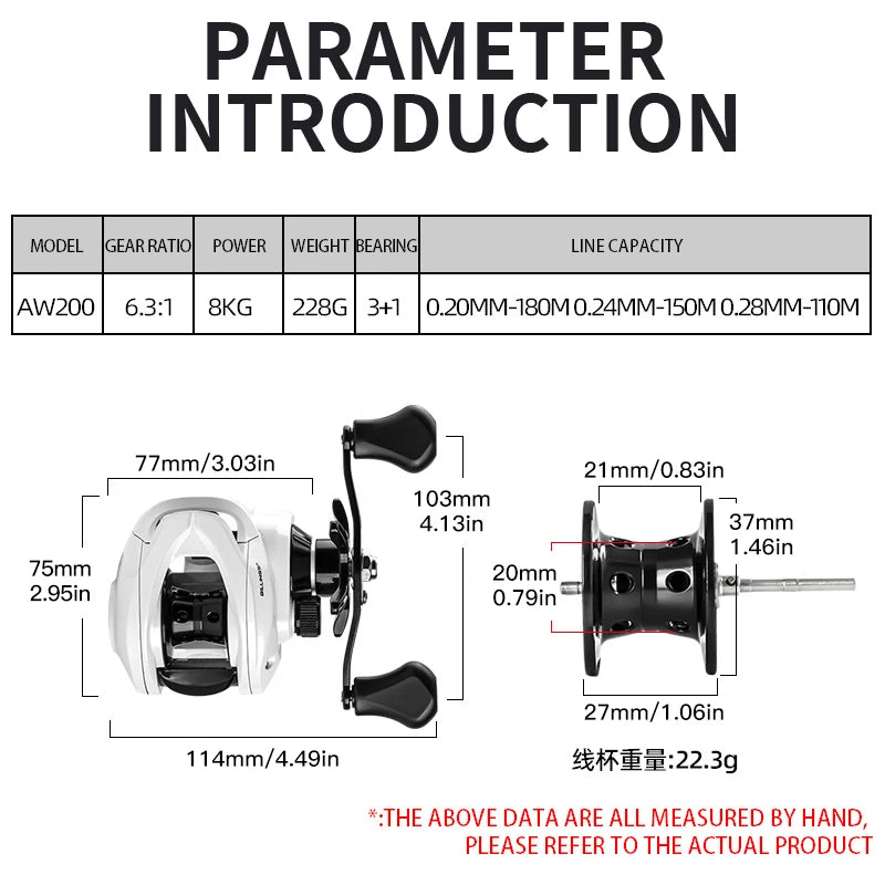 BILLINGS Baitcasting Reel 8KG Max Drag Baitcaster Fishing Reels 6.3:1 Gear Ratio Fresh Saltwater Magnetic Brake System Casting Reel