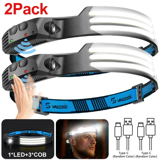 VASTFIRE USB Rechargeable Headlamp 1000mAh Motion Sensor for Camping