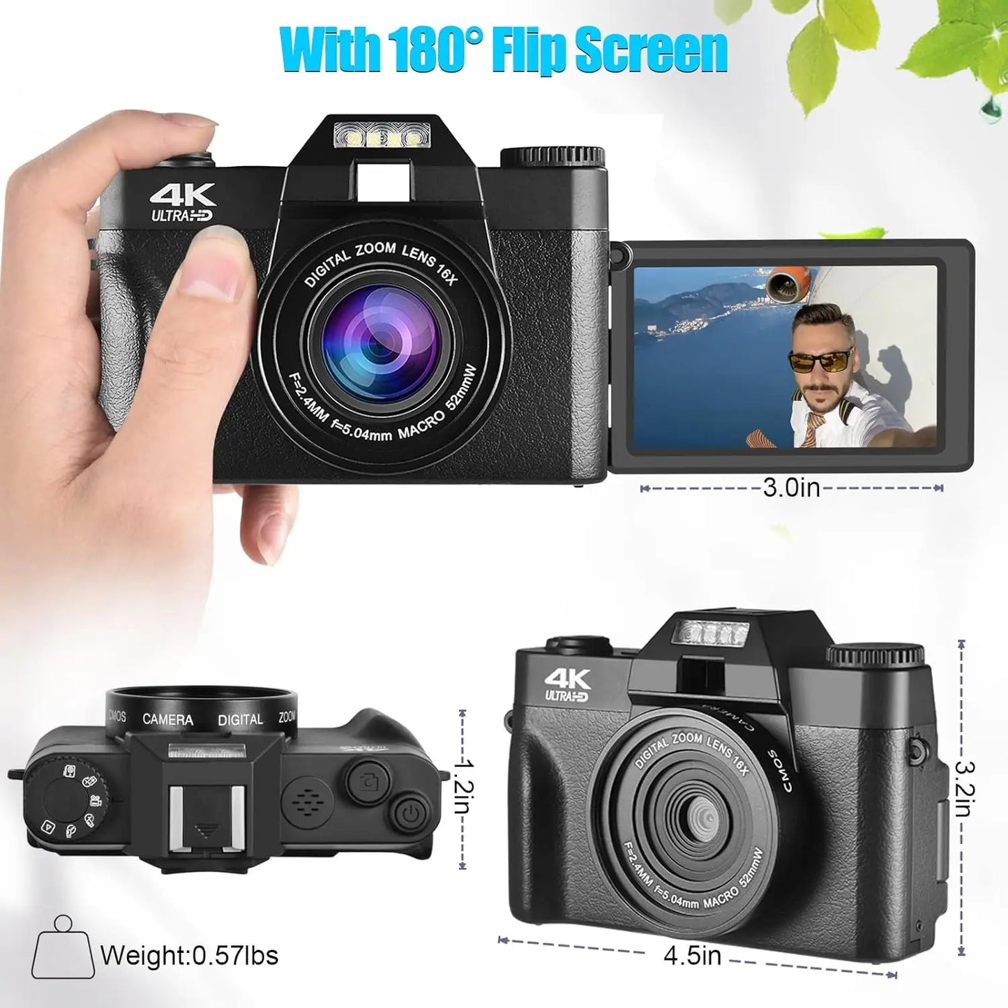 4K Digital Camera YouTube Vlogging Autofocus 16X 48MP