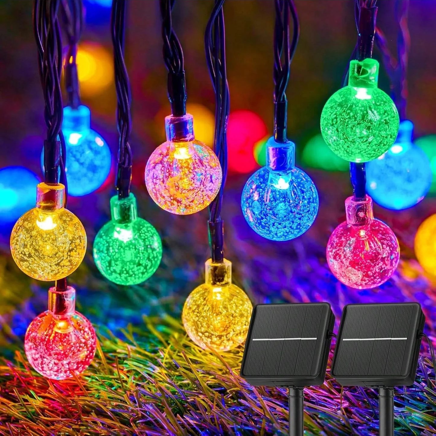 Solar String Lights Outdoor Waterproof, 2 Pack Total 120 LED 73 FT, Solar Powered Patio Lights with 8 Lighting Modes for Garden Yard Porch Wedding Party Decor