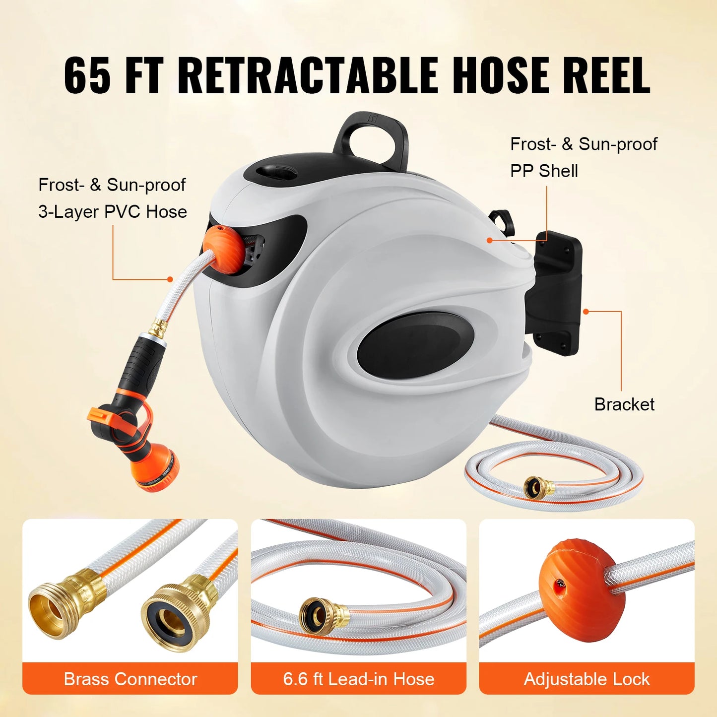 SucceBuy Retractable Hose Reel With 180° Swivel Wall Mount