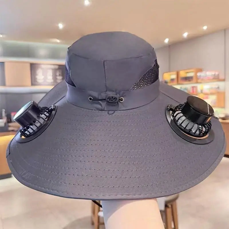 Solar Powered Fan Quick Dry Bucket Hat USB Charging For Men Outdoor