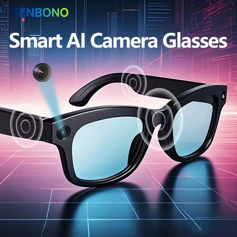 SENBONO Smart Glasses AI Translator 8MP 4K Camera Video Capture