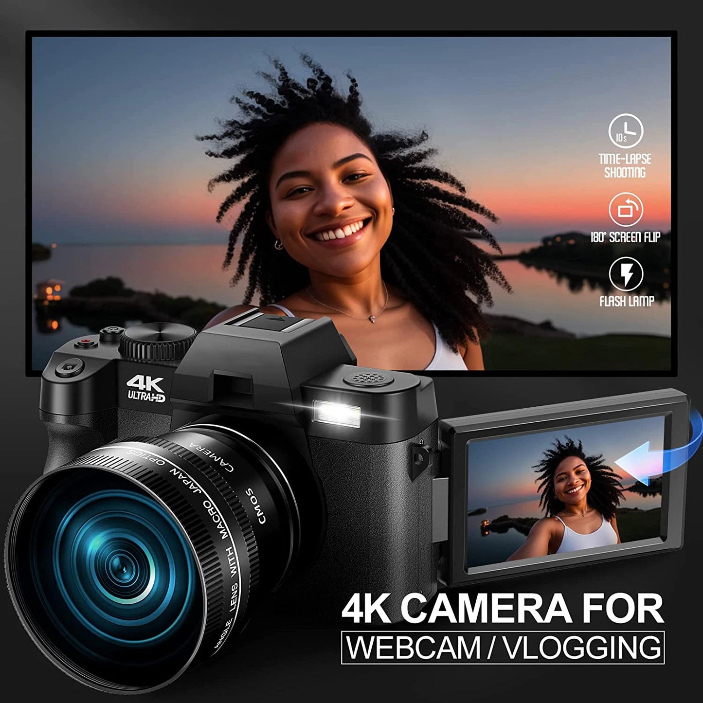 NBD Macro 4K Digital Camera With Flip Screen And 16X Zoom