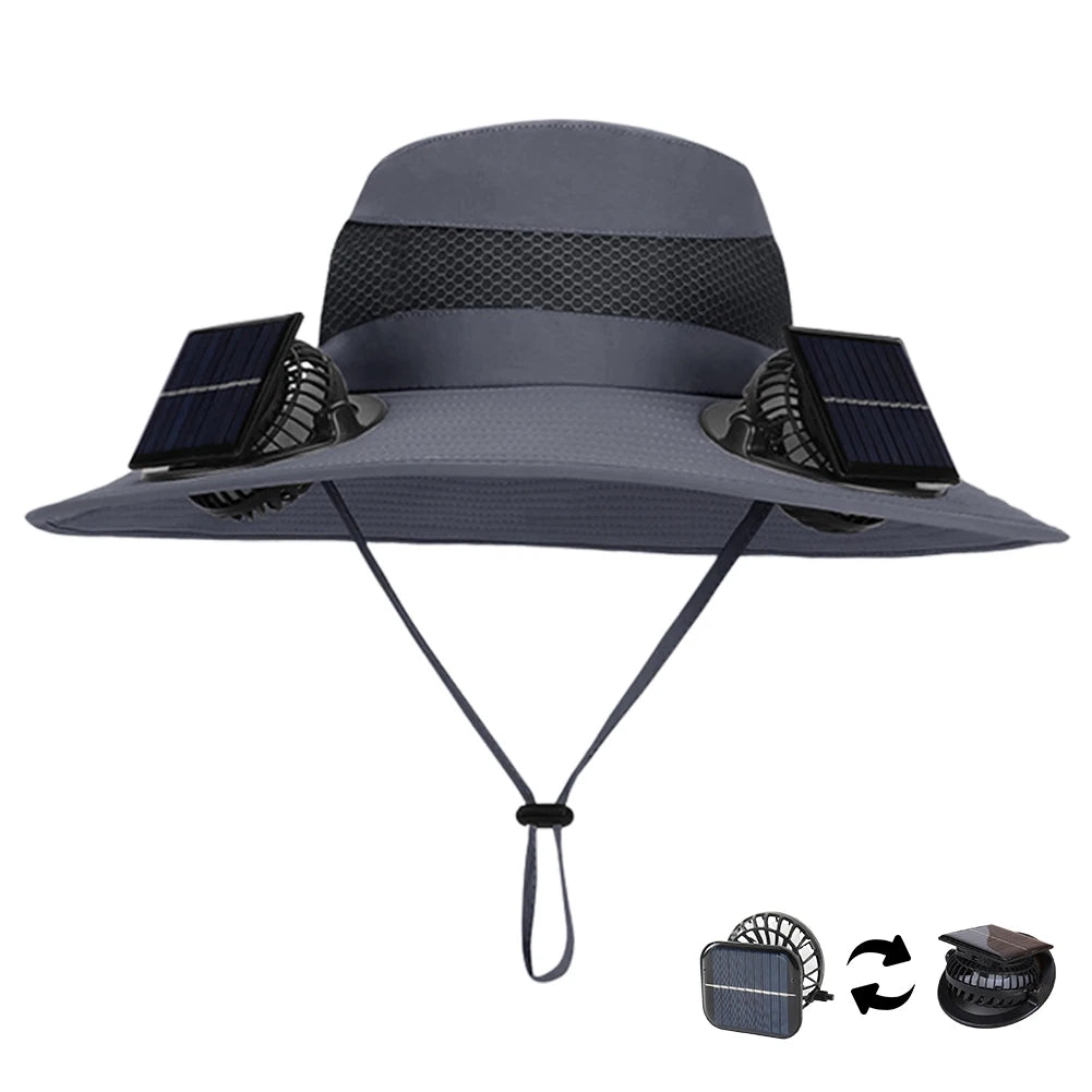 Wide Brim Solar Fan Hat With USB Charging Fans