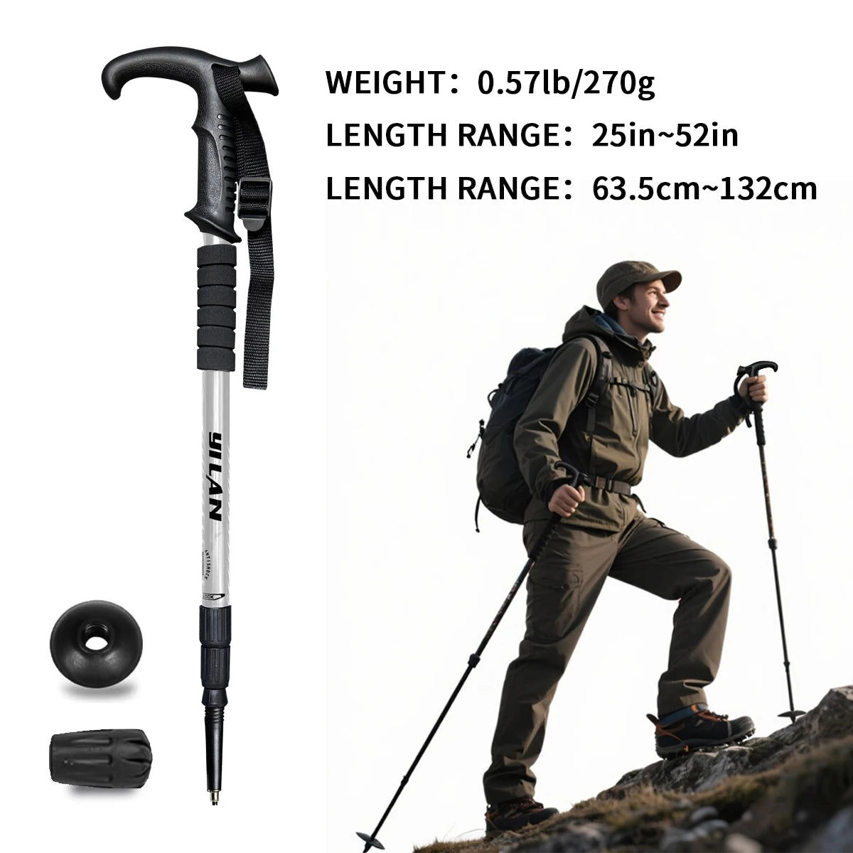 Ultralight Aluminum Hiking Poles With Shock Absorption And Quick Lock