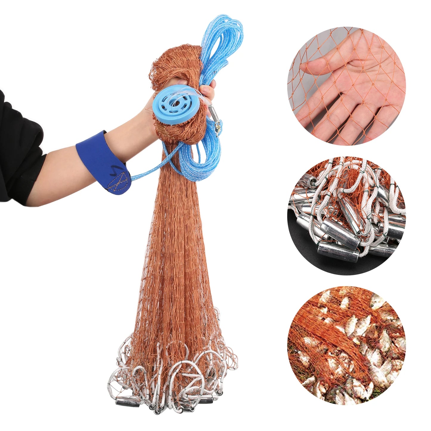 Upgraded American Hand Cast Net Easy Throw Fly Fishing Net 3.6/4.8M Fishing Network Tool Small Mesh Strong Nylon Line +Sinker